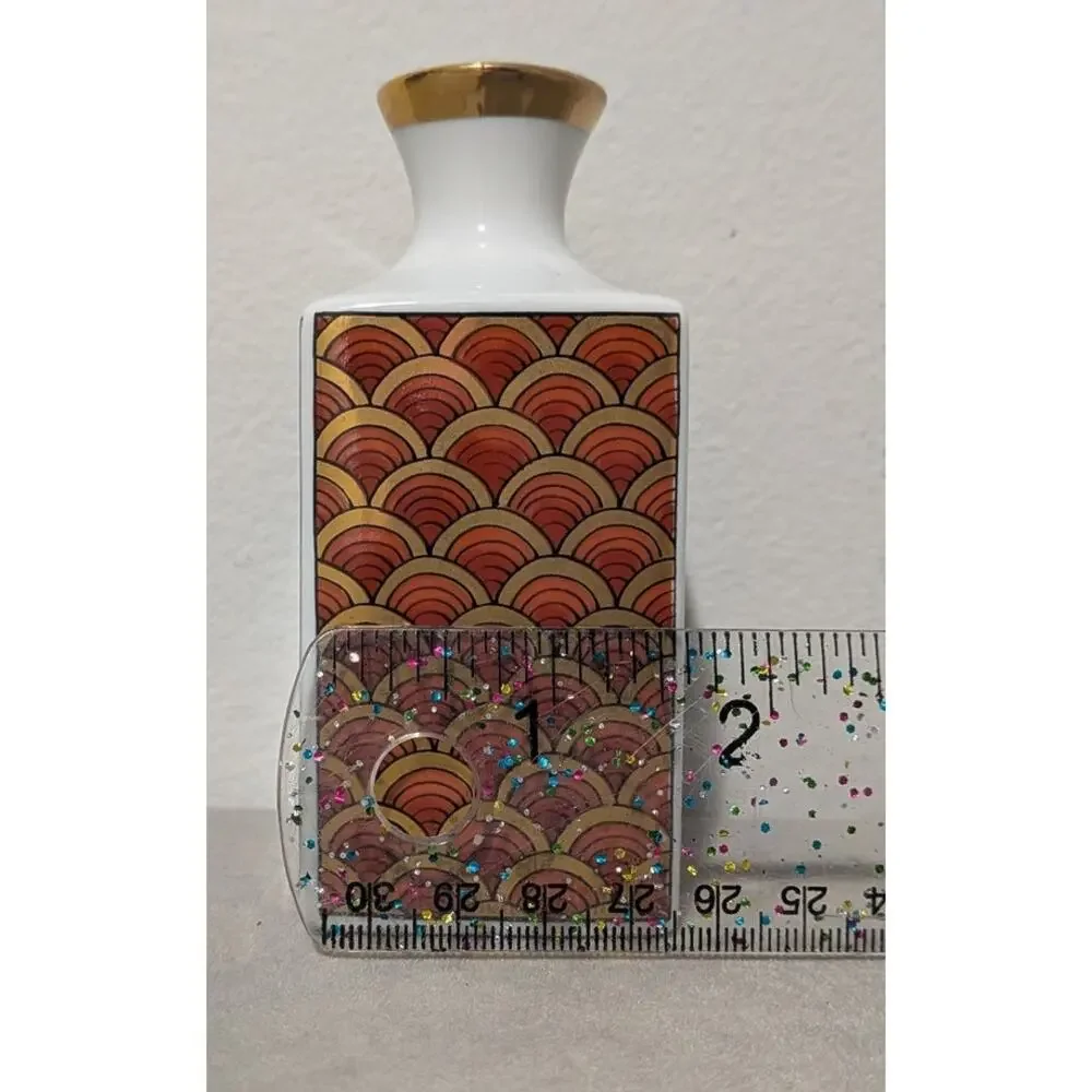 Vtg Otagiri Japan Porcelain Square Bud Vase Blue Kiln Seal Mark Gold Scale 4”